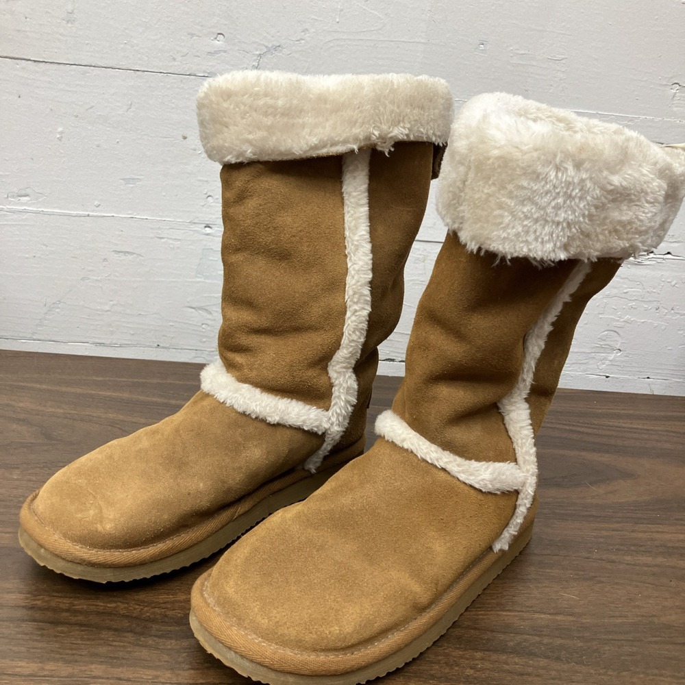 American Eagle 6 Suede Boots Shaft 11" Faux Sheepskin Slip On Boots CUTE NIB